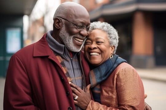 Medicare-aged couple feeling secure and supported by an independent advisor